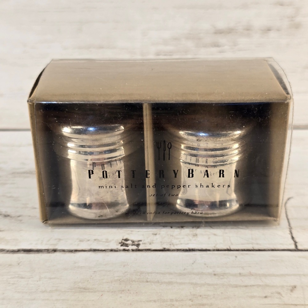 Pottery Barn Mini Salt and Pepper Shakers Set Silver Tone Metal Tabletop Decor